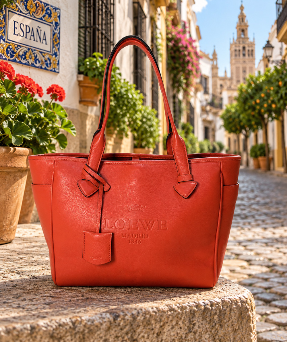 Loewe Heritage Coral Orange Leather Tote Bag Handbag Entrupy Certified w/ Dust B